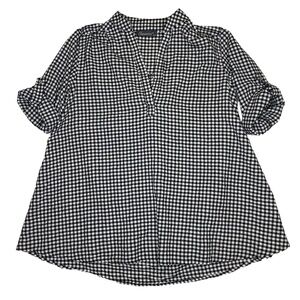 Gamiss Gingham Blouse XXL Black White Cottagecore Summer Lightweight Comfortable